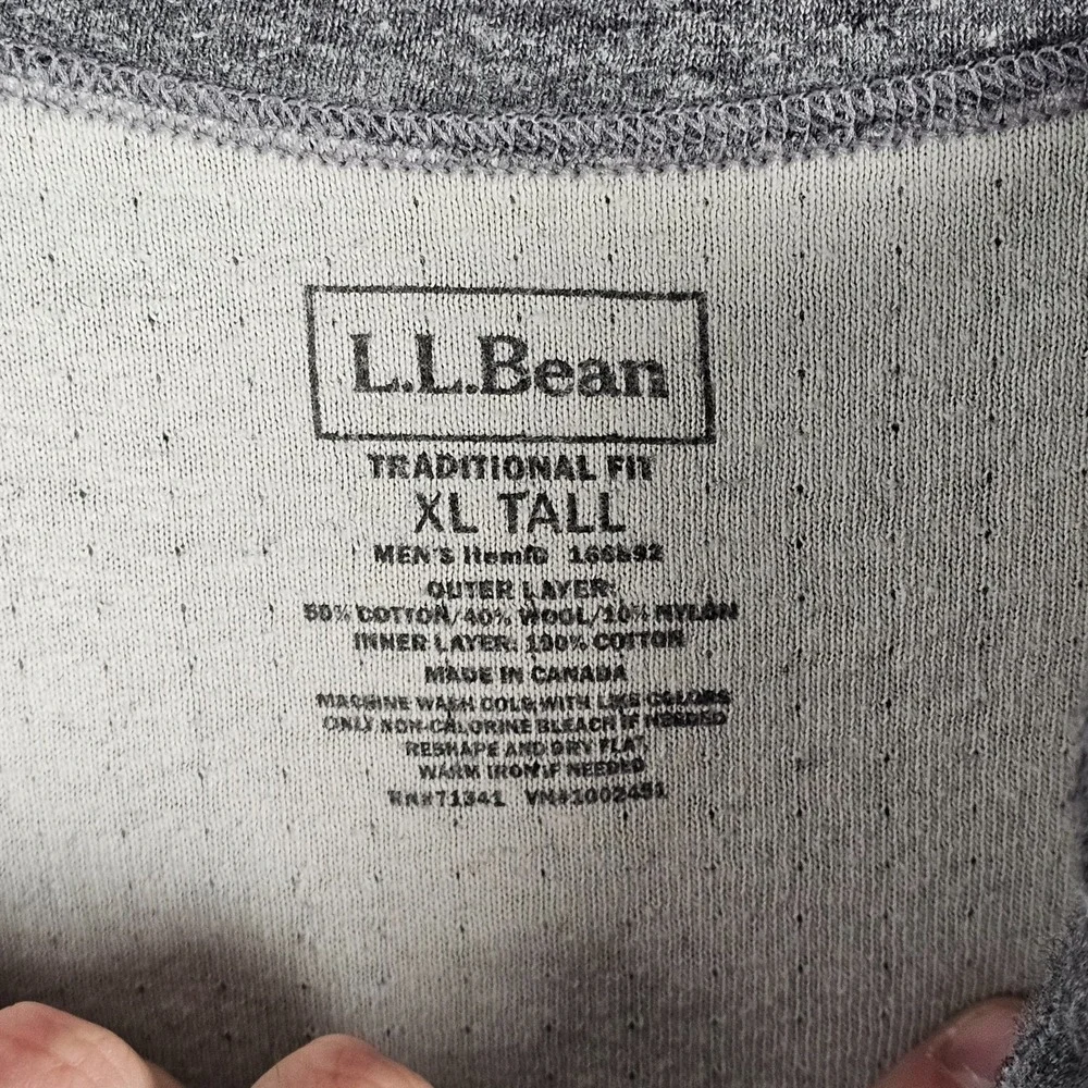 L.L. Bean Henley‎ Shirt Men's Tall XL River Driver Wool Blend Long Sleeve 166892